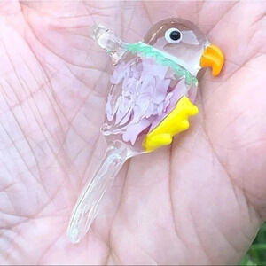 Precious Clear Murano Glass Bird Parrot Parakeet Necklace Pendant NWT